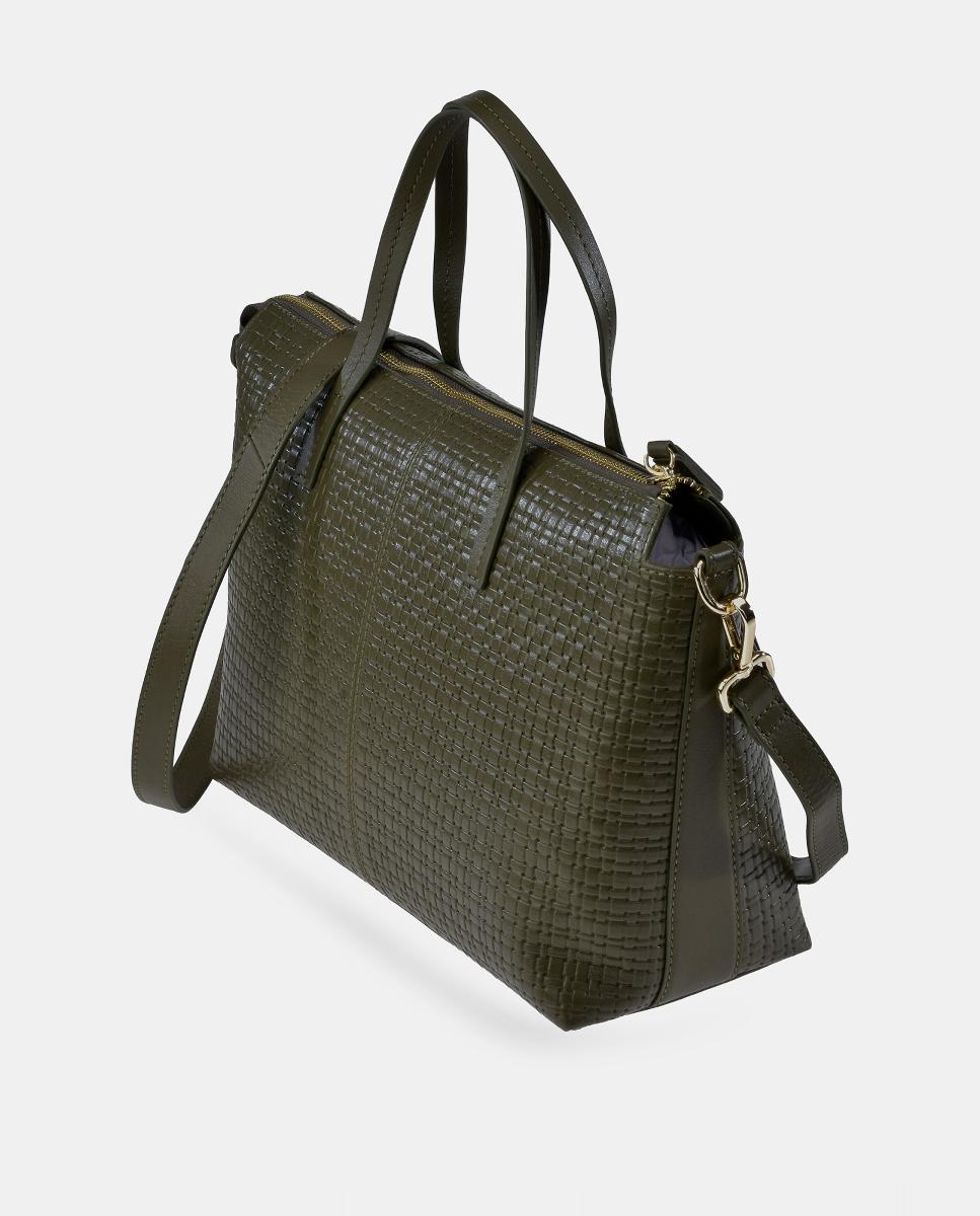 Mala Tipo Tote em Pele - Preto Verde-escuro-3