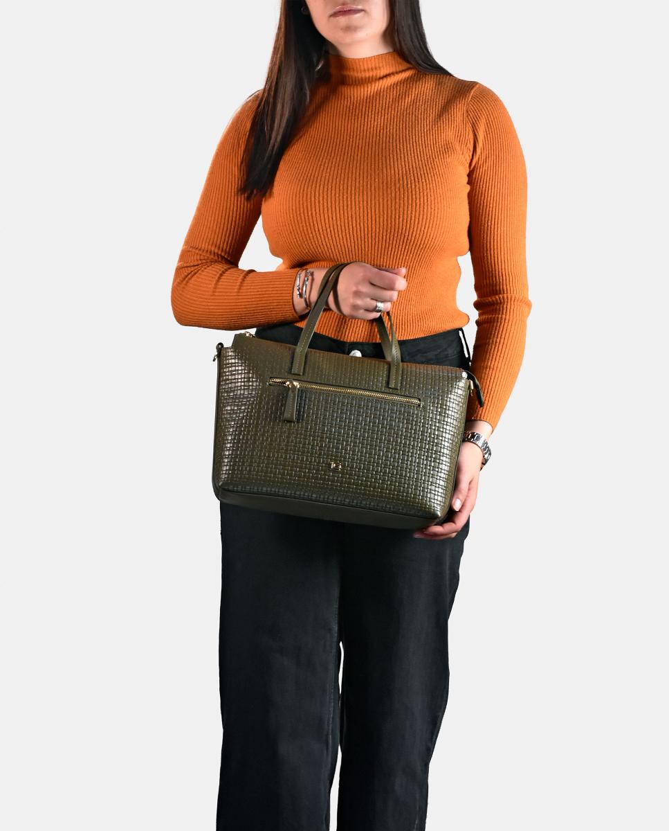 Mala Tipo Tote em Pele - Preto Verde-escuro-4