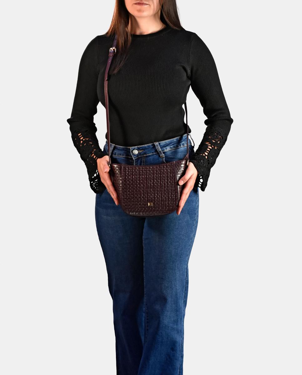 Mala Crossbody em Pele - Preto Bordeaux-5