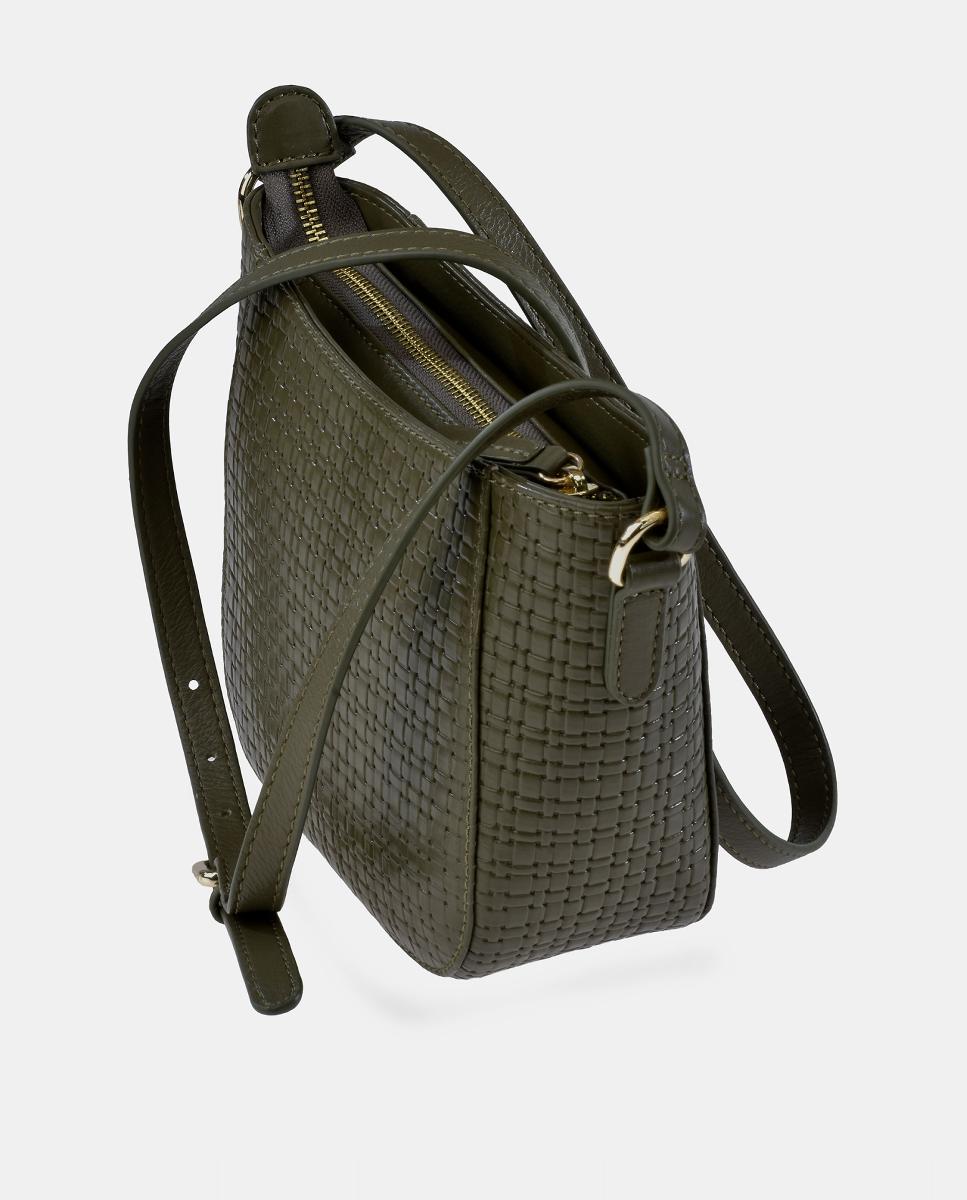 Mala Crossbody em Pele - Preto Verde-escuro-3