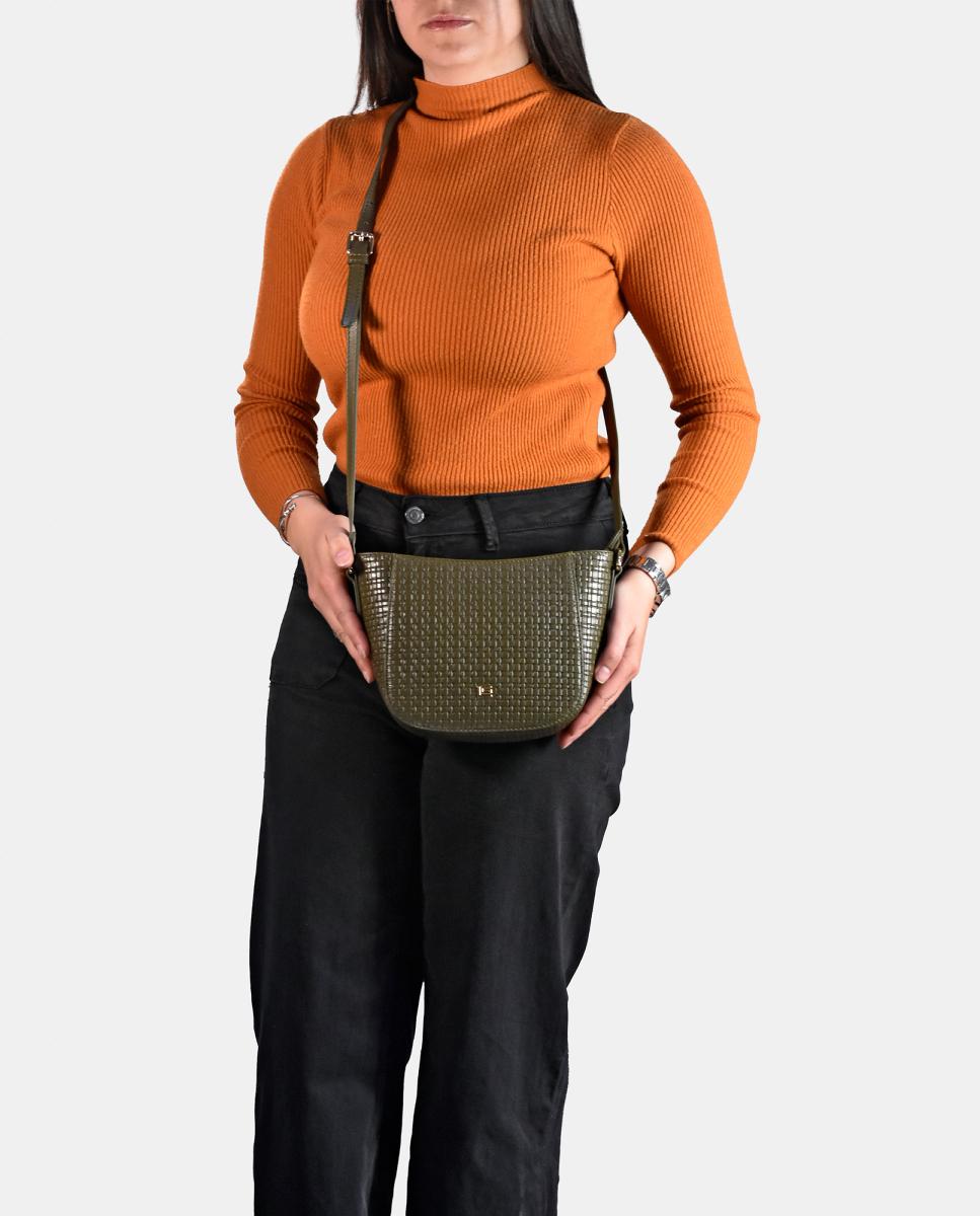 Mala Crossbody em Pele - Preto Verde-escuro-5