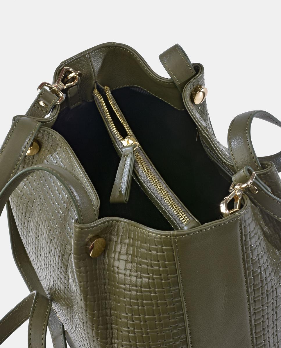 Mala Carryall em Pele com Alça Dupla e Alça de Tiracolo - Preto Verde-escuro-4