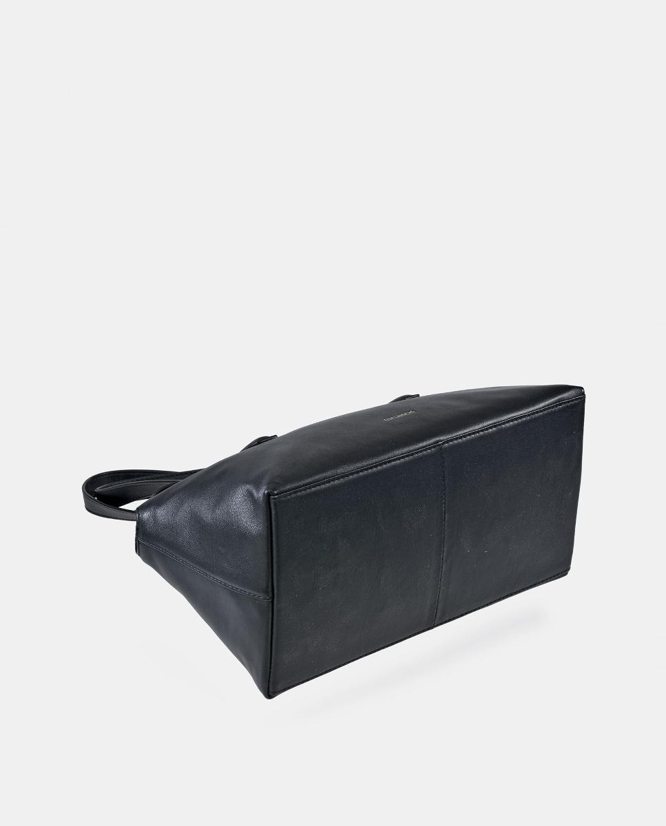 Mala Shopper Compacta em Pele com Alça Dupla Preto-3