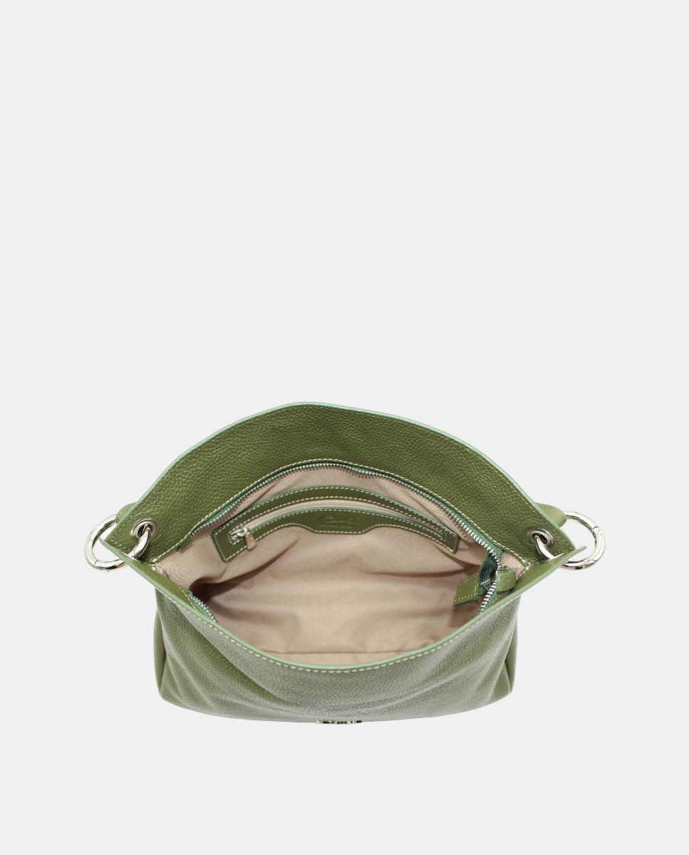 Mala Hobo em Pele com Fecho de Correr e Alça de Tiracolo Verde-escuro-4
