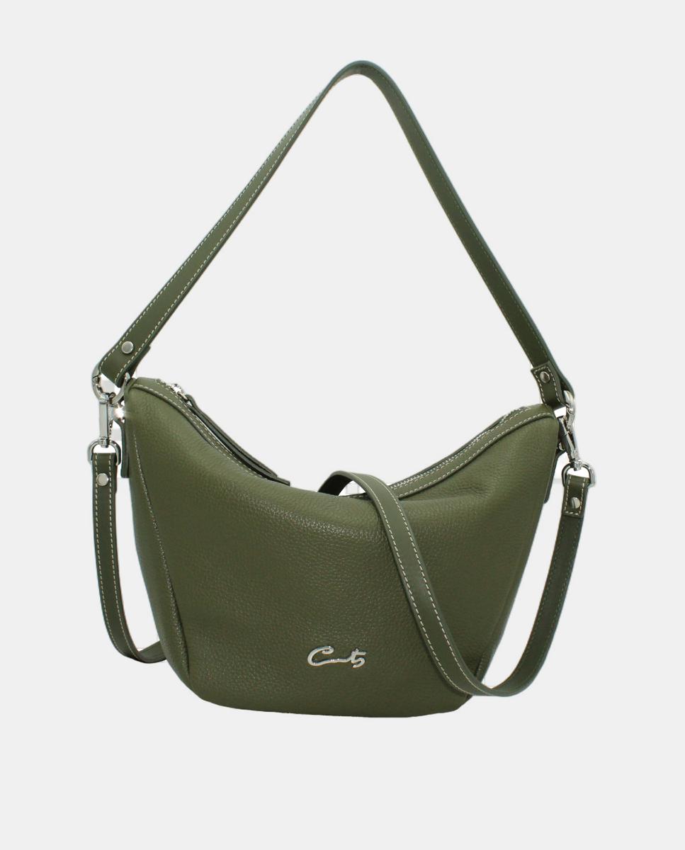 Mala Hobo em Pele Rendilhada Verde-escuro-1