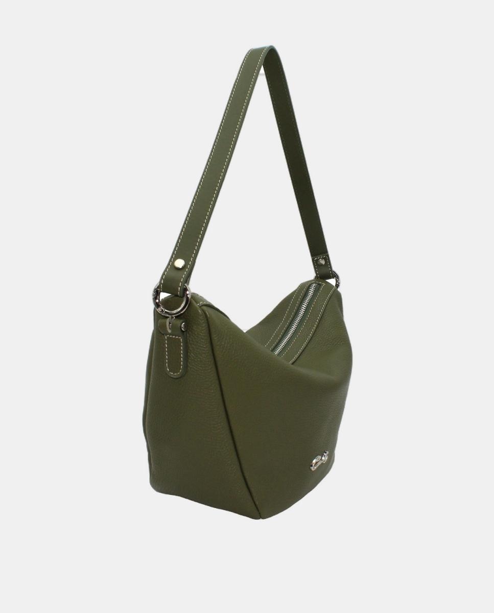 Mala Hobo em Pele Rendilhada Verde-escuro-2