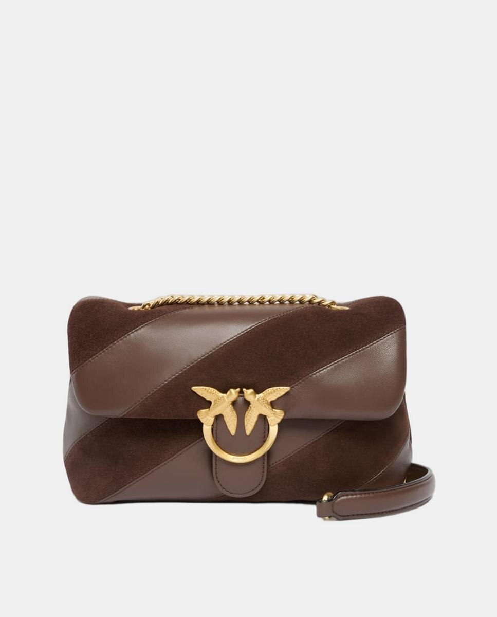 Mala Puff Acolchoada Clássica em Combinação de Camurça Castanho-1