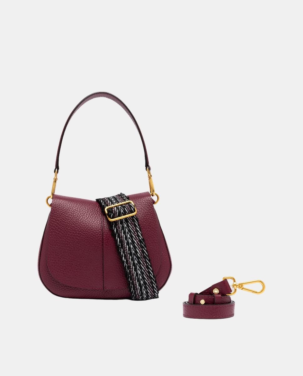 Mala de Ombro em Pele com Alça e Correia Amovíveis Bordeaux-1
