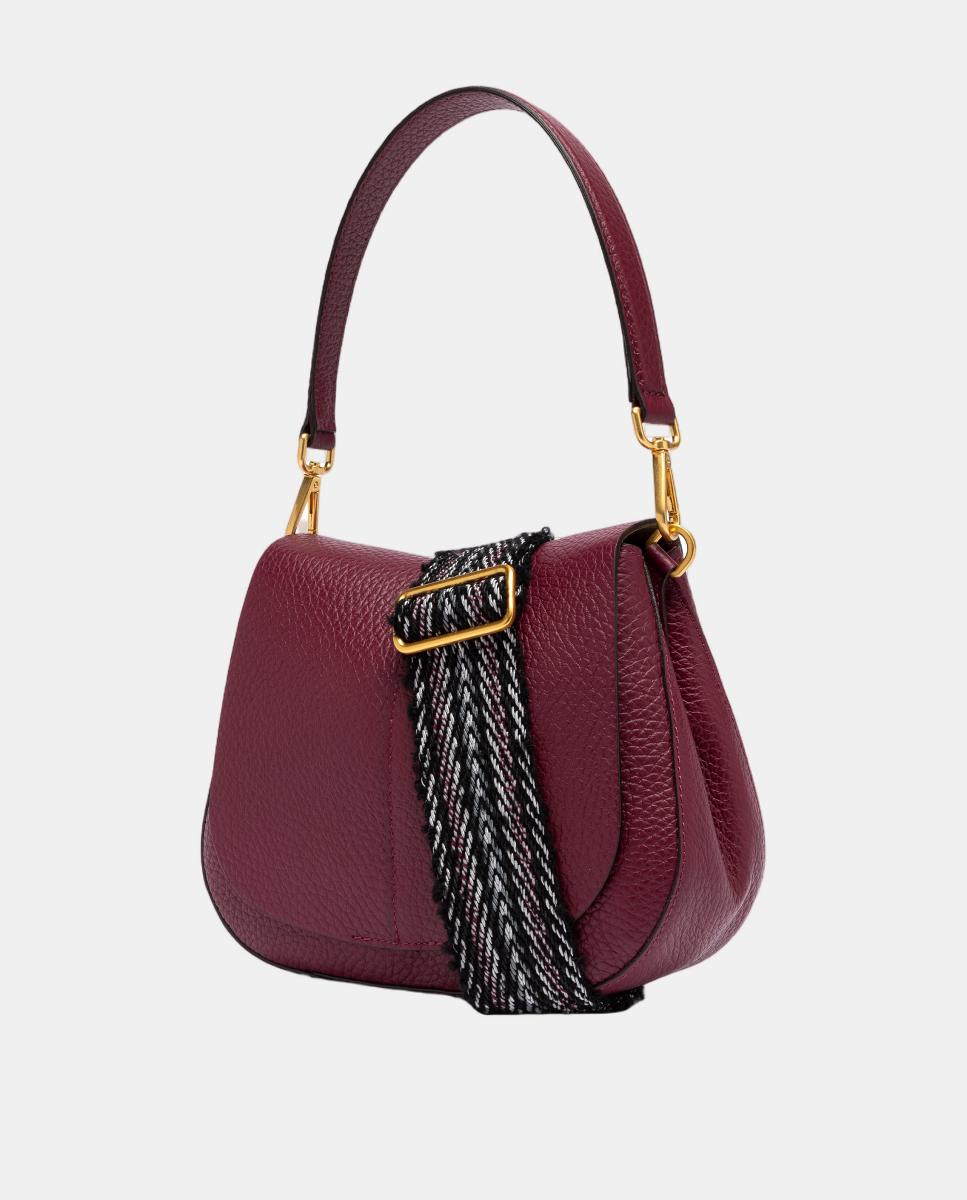 Mala de Ombro em Pele com Alça e Correia Amovíveis Bordeaux-2