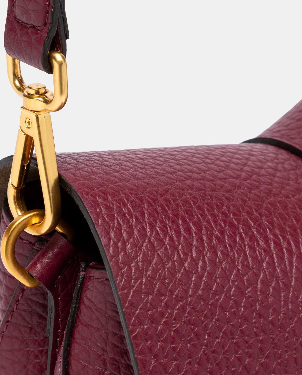 Mala de Ombro em Pele com Alça e Correia Amovíveis Bordeaux-4