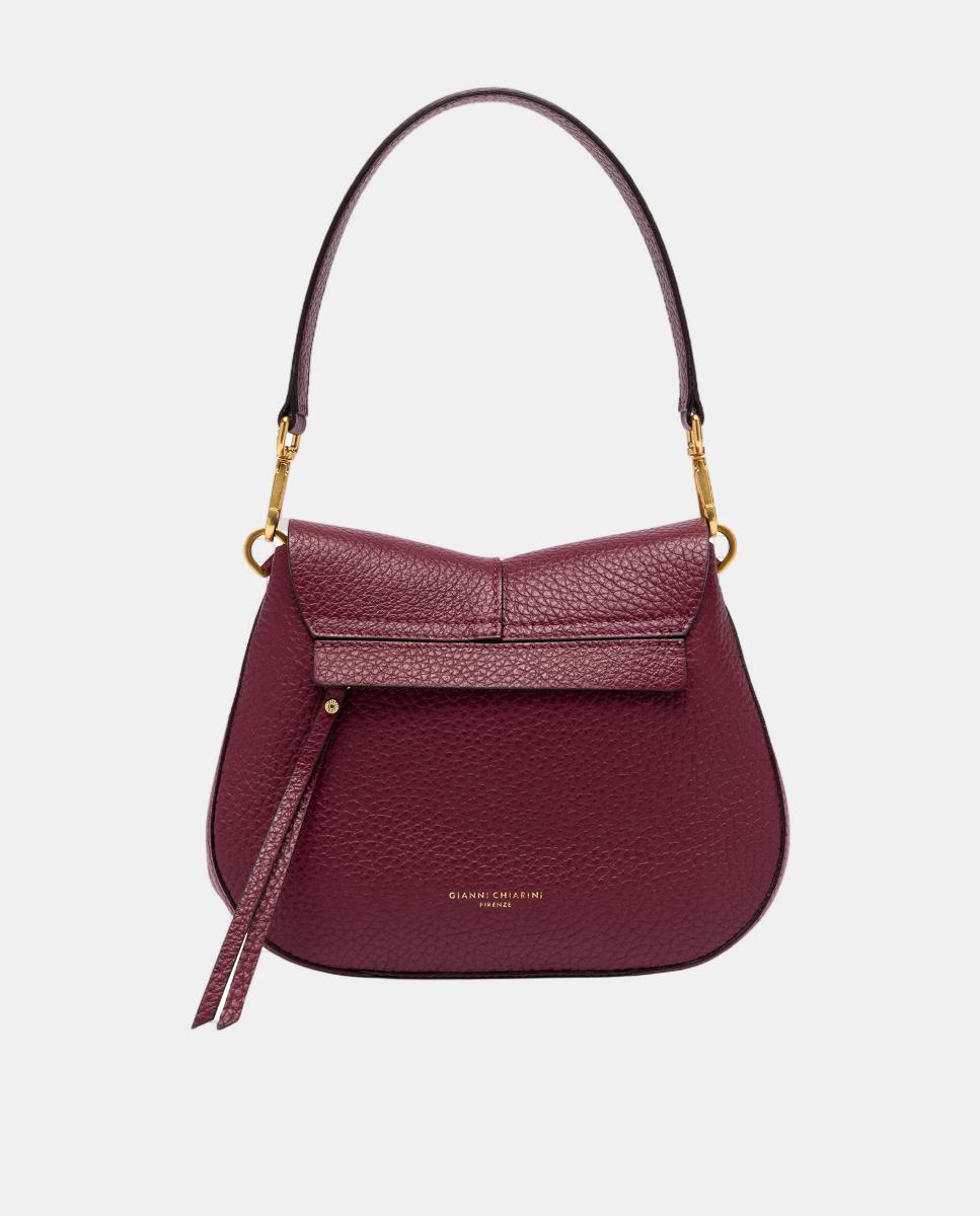 Mala de Ombro em Pele com Alça e Correia Amovíveis Bordeaux-5