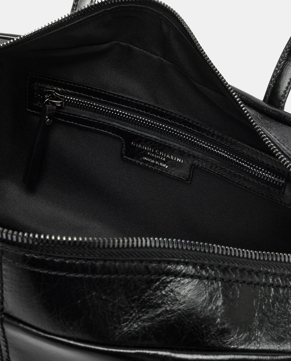 Mala de Ombro Grande em Pele com Compartimento Largo e Bolso Interior com Fecho de Correr Preto-3