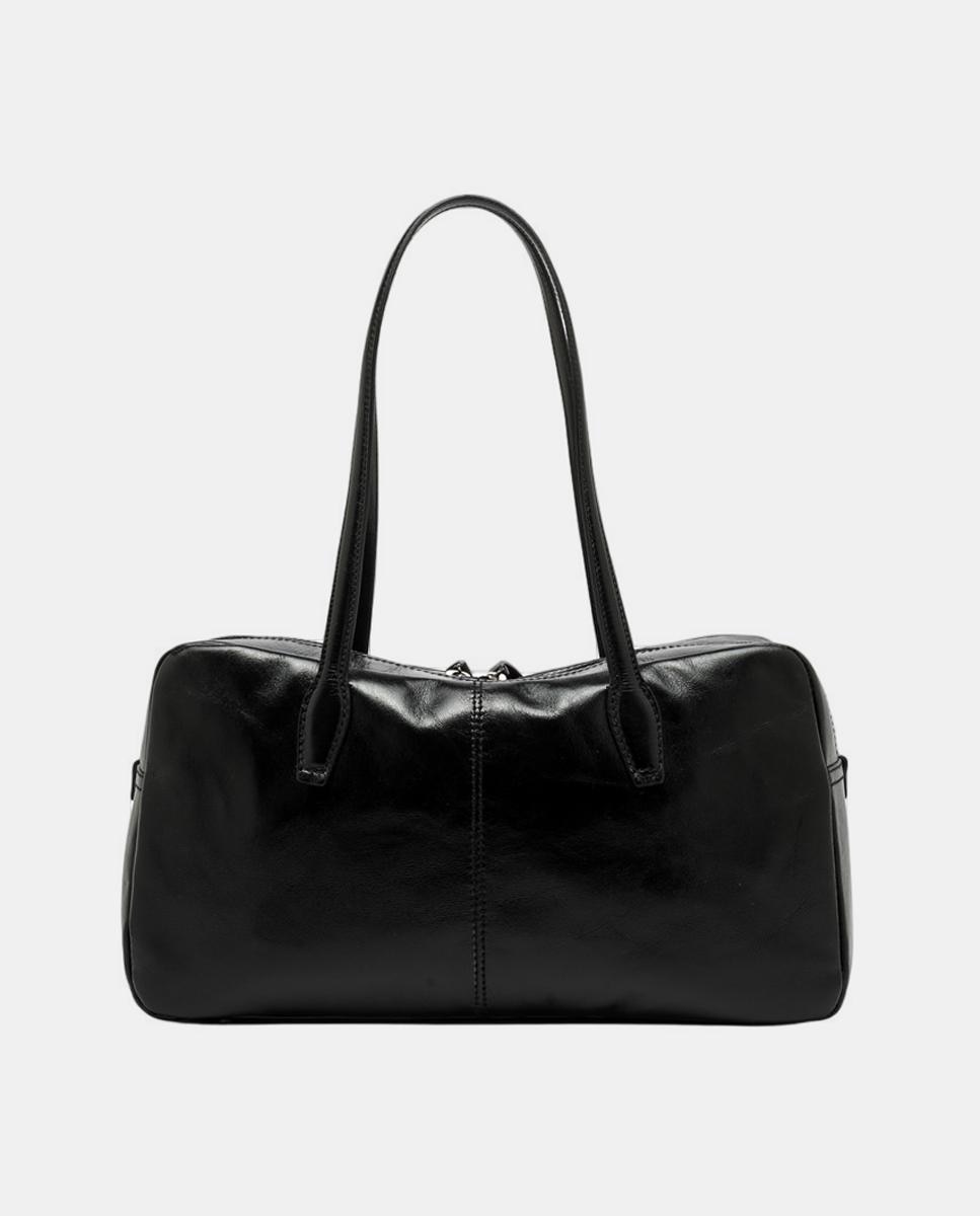 Mala de Ombro Grande em Pele com Compartimento Largo e Bolso Interior com Fecho de Correr Preto-5