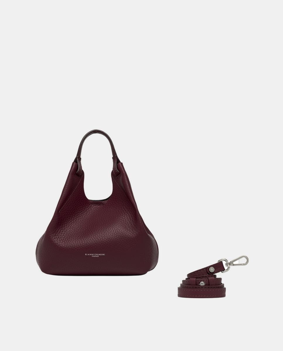 Mala de Ombro Média em Pele, Inclui Correia em Pele e Pochette Bordeaux-1