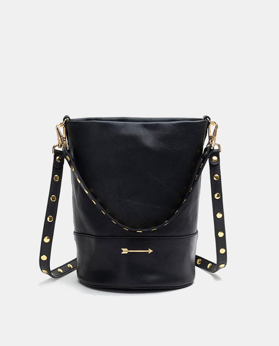 Imagem 0 de Mala Média em Pele Estilo Bucket com Duas Alças de Rebites Desmontáveis