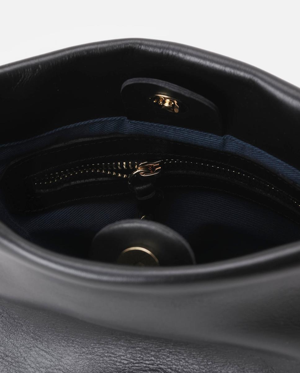 Mala Média em Pele Estilo Bucket com Duas Alças de Rebites Desmontáveis Preto-3