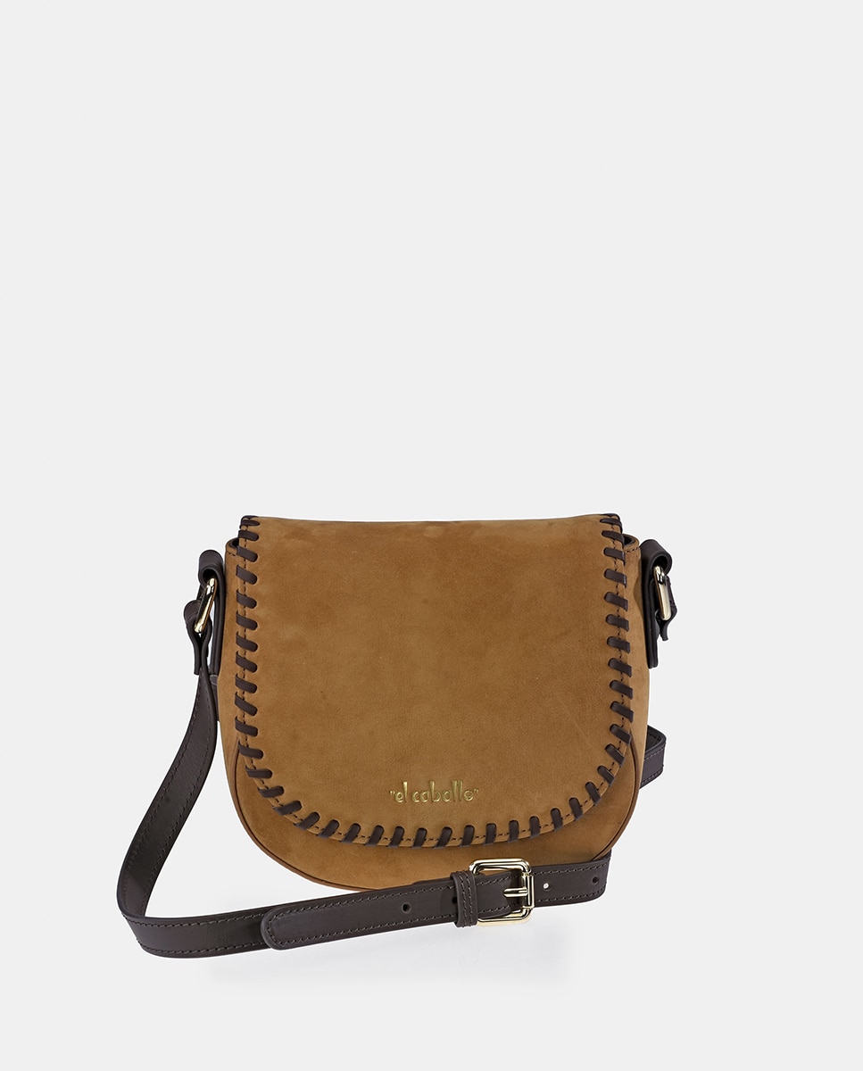 Mala Crossbody em Nobuck e Pele Tipo Napa Castanho-claro-1