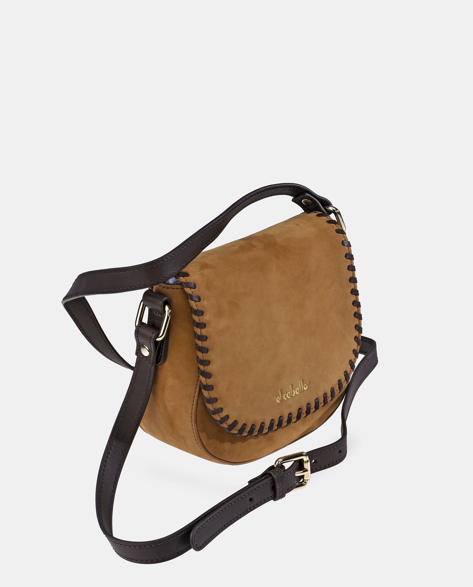 Mala Crossbody em Nobuck e Pele Tipo Napa Castanho-claro-2