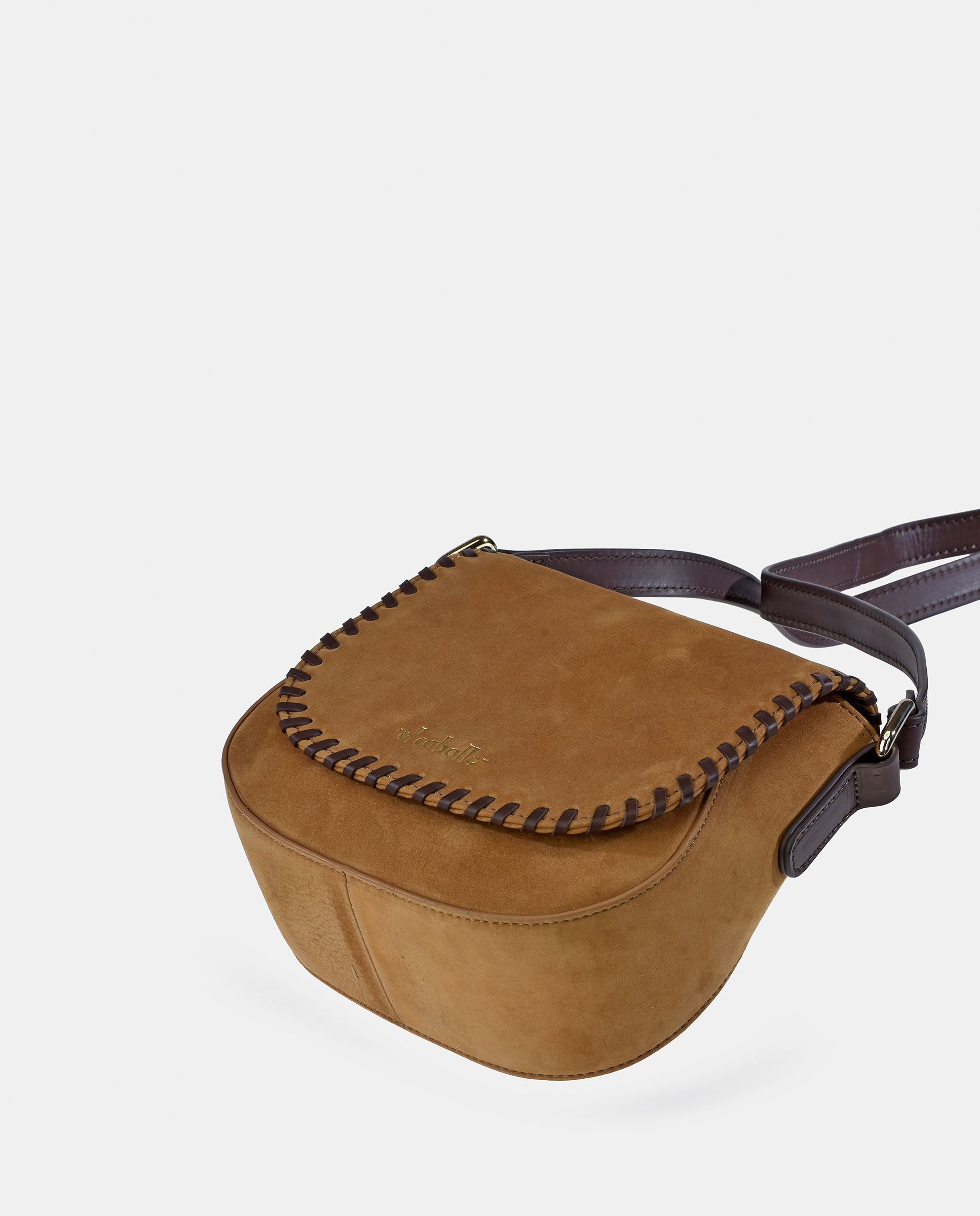 Mala Crossbody em Nobuck e Pele Tipo Napa Castanho-claro-3