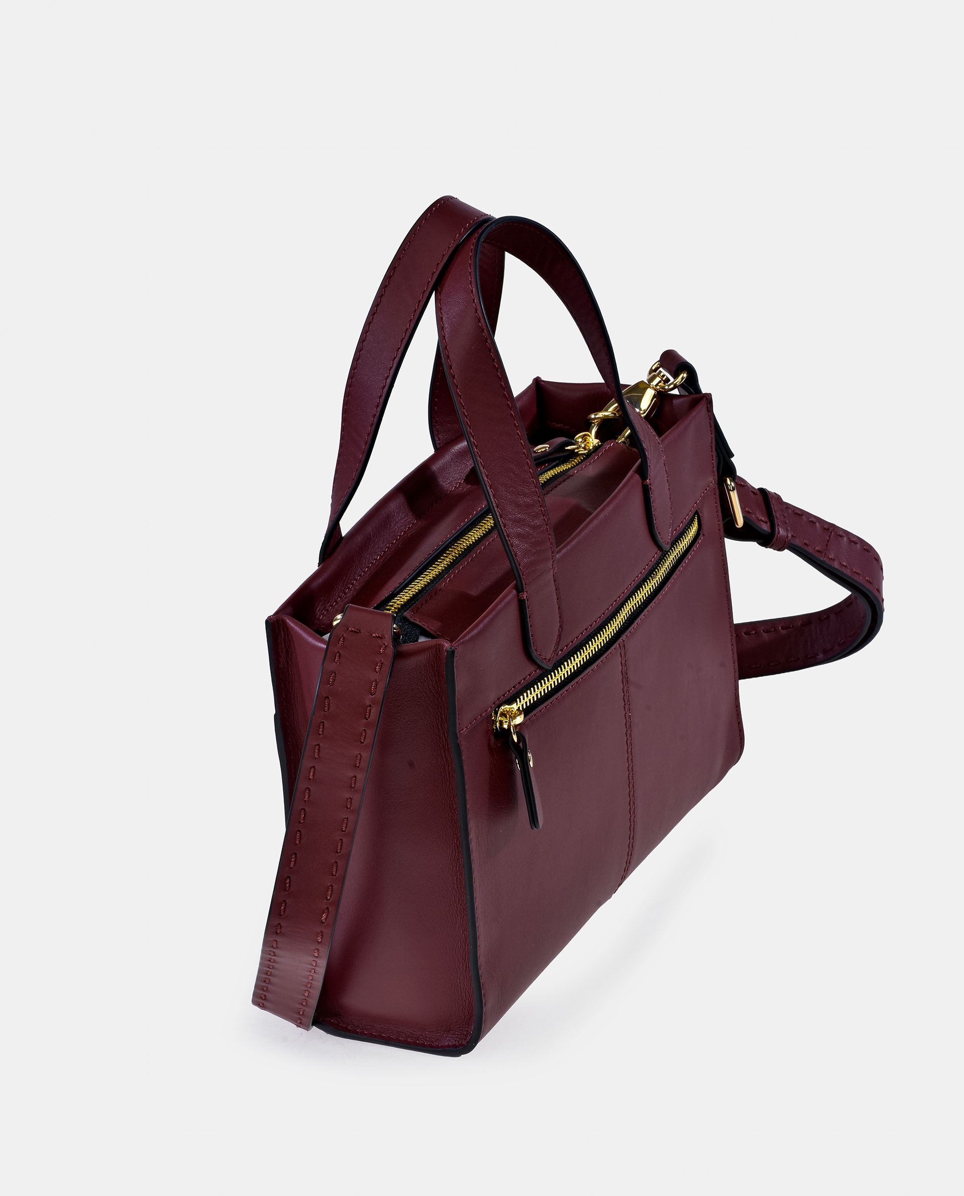 Mala Crossbody em Pele Tipo Napa Bordeaux-3