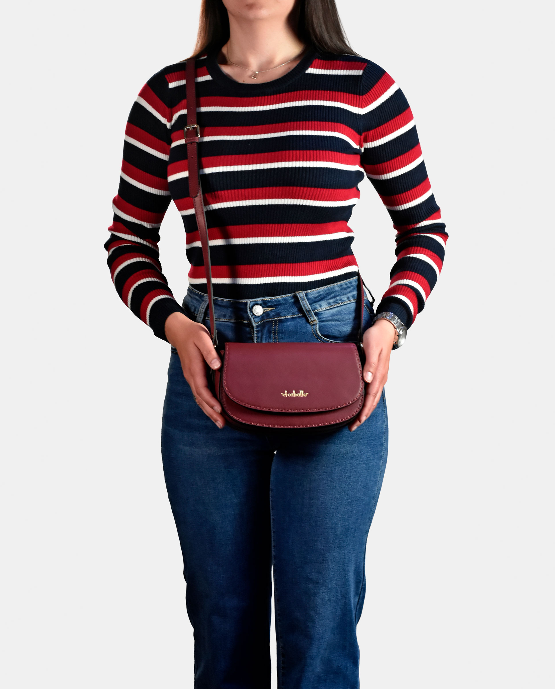 Mala Crossbody em Pele Tipo Napa Bordeaux-5