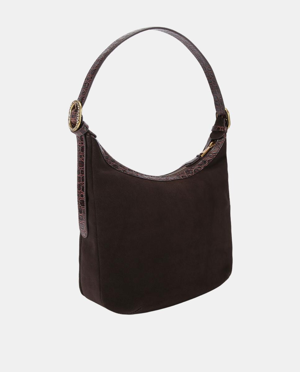 Mala Hobo Chelsea Média em Camurça Castanho-escuro-3