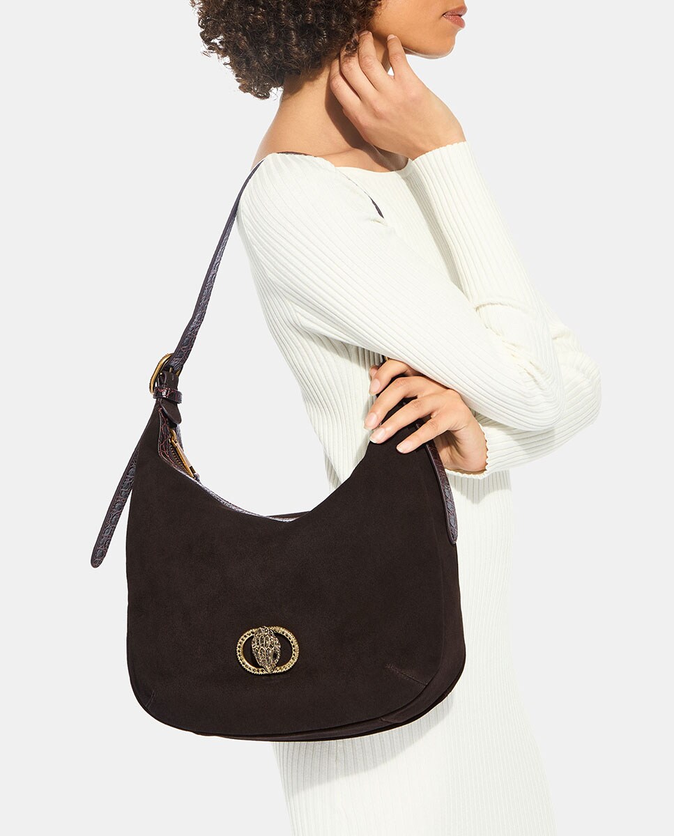 Mala Hobo Chelsea Média em Camurça Castanho-escuro-5