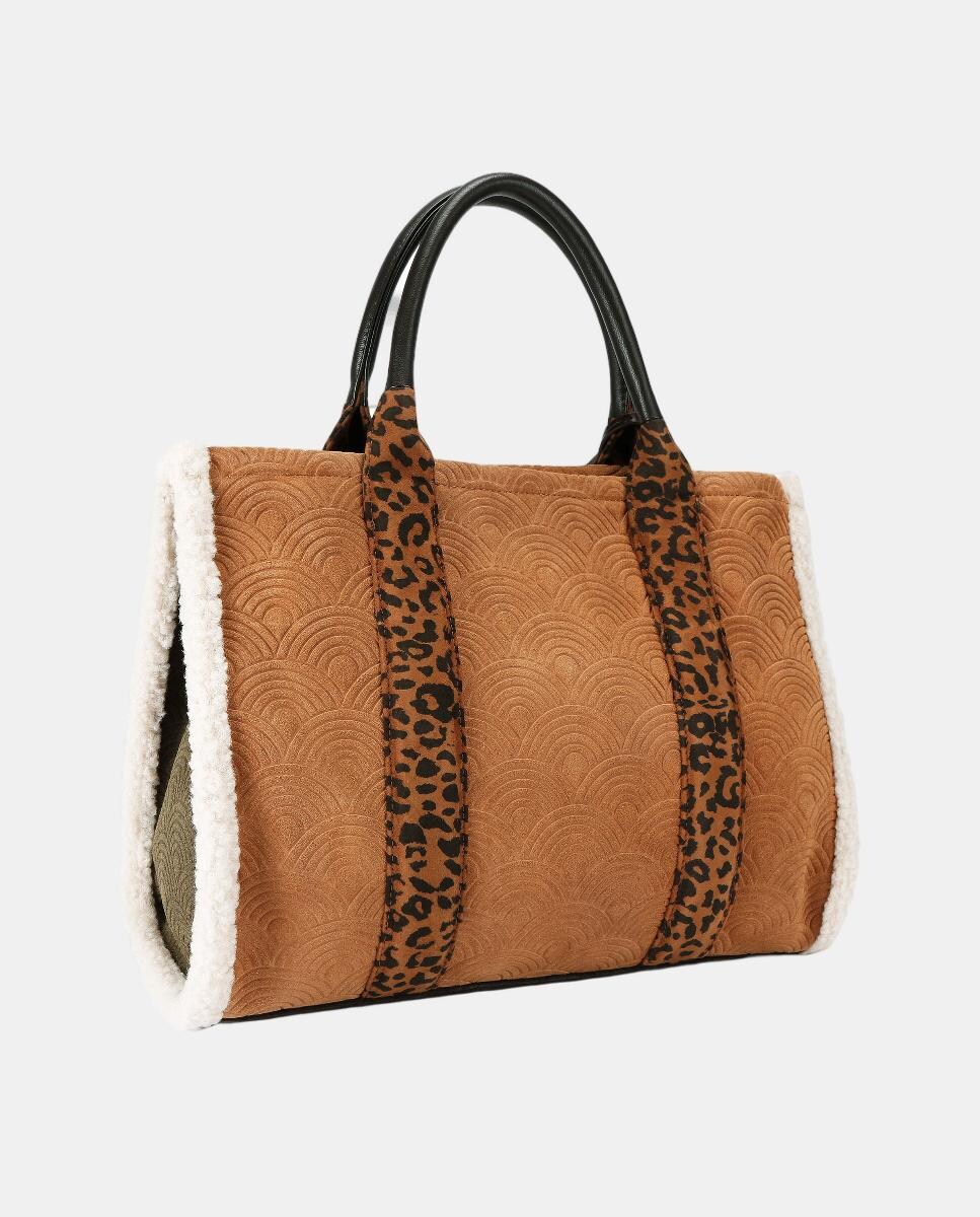 Mala Tipo Tote Southbank em Combinação de Camurça e Pele Camel-4