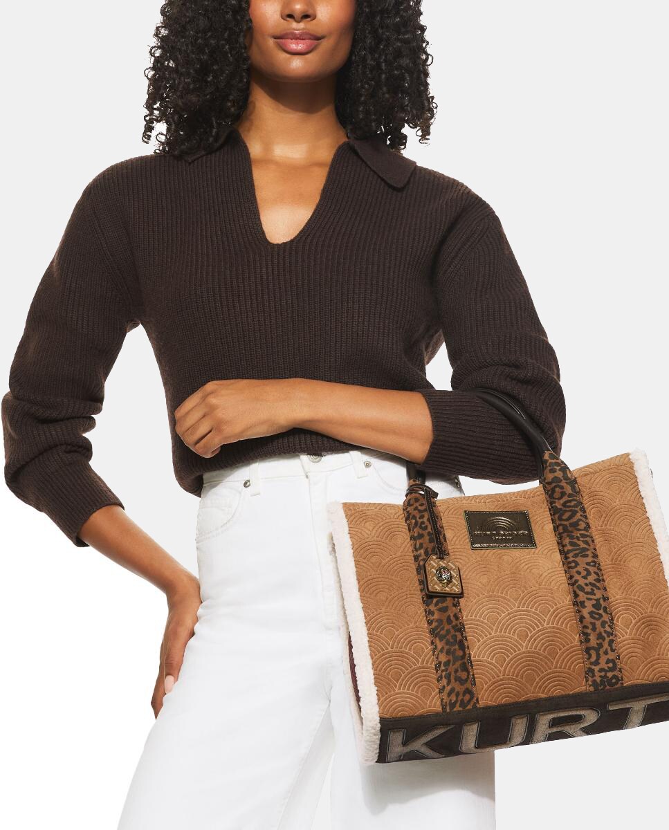 Mala Tipo Tote Southbank em Combinação de Camurça e Pele Camel-6