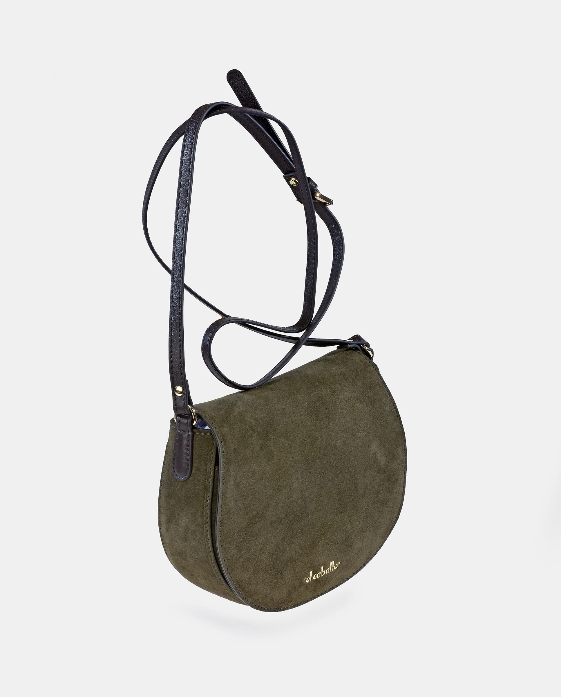 Mala Crossbody em Croute e Pele Tipo Napa com Aba Verde-escuro-2