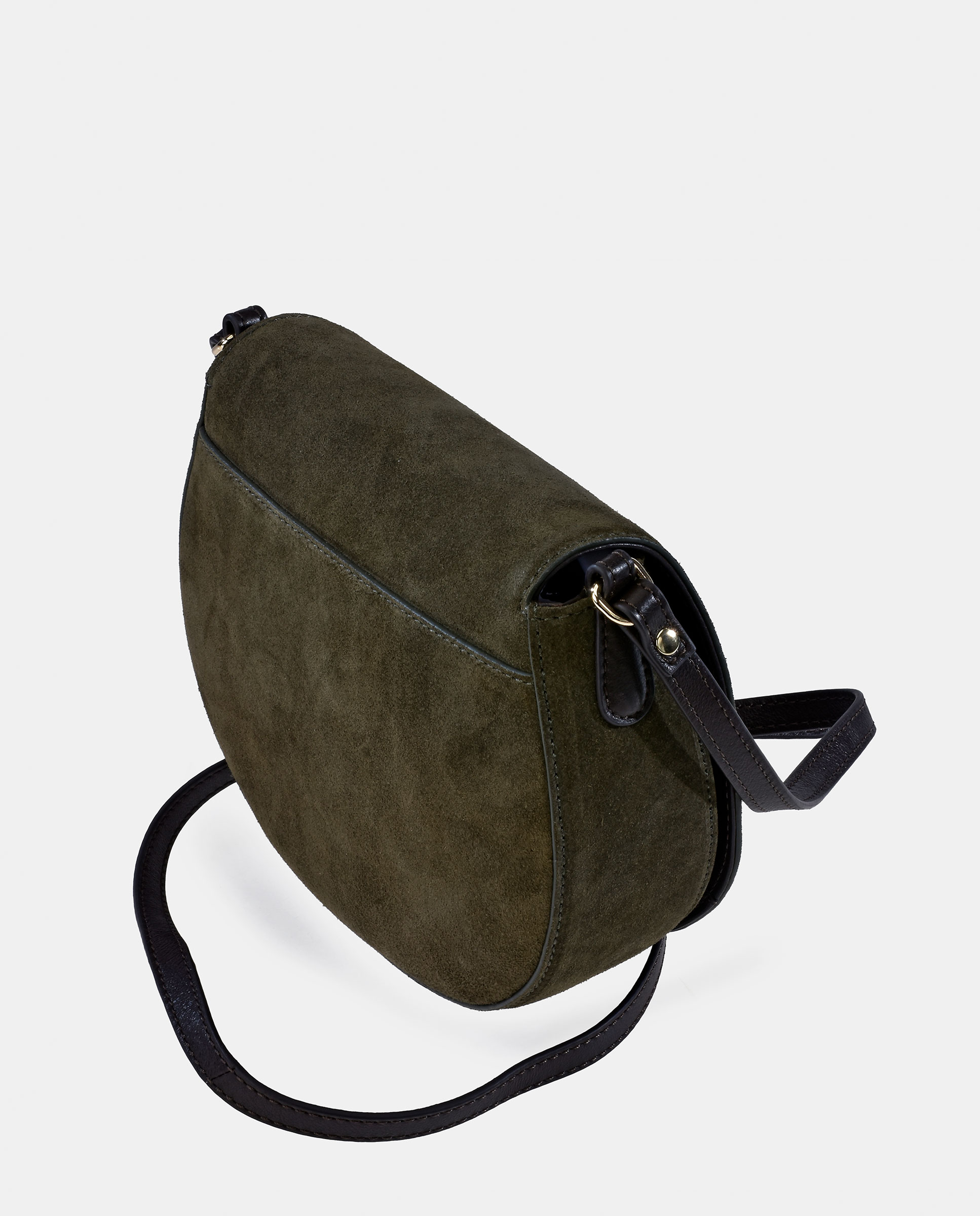 Mala Crossbody em Croute e Pele Tipo Napa com Aba Verde-escuro-3