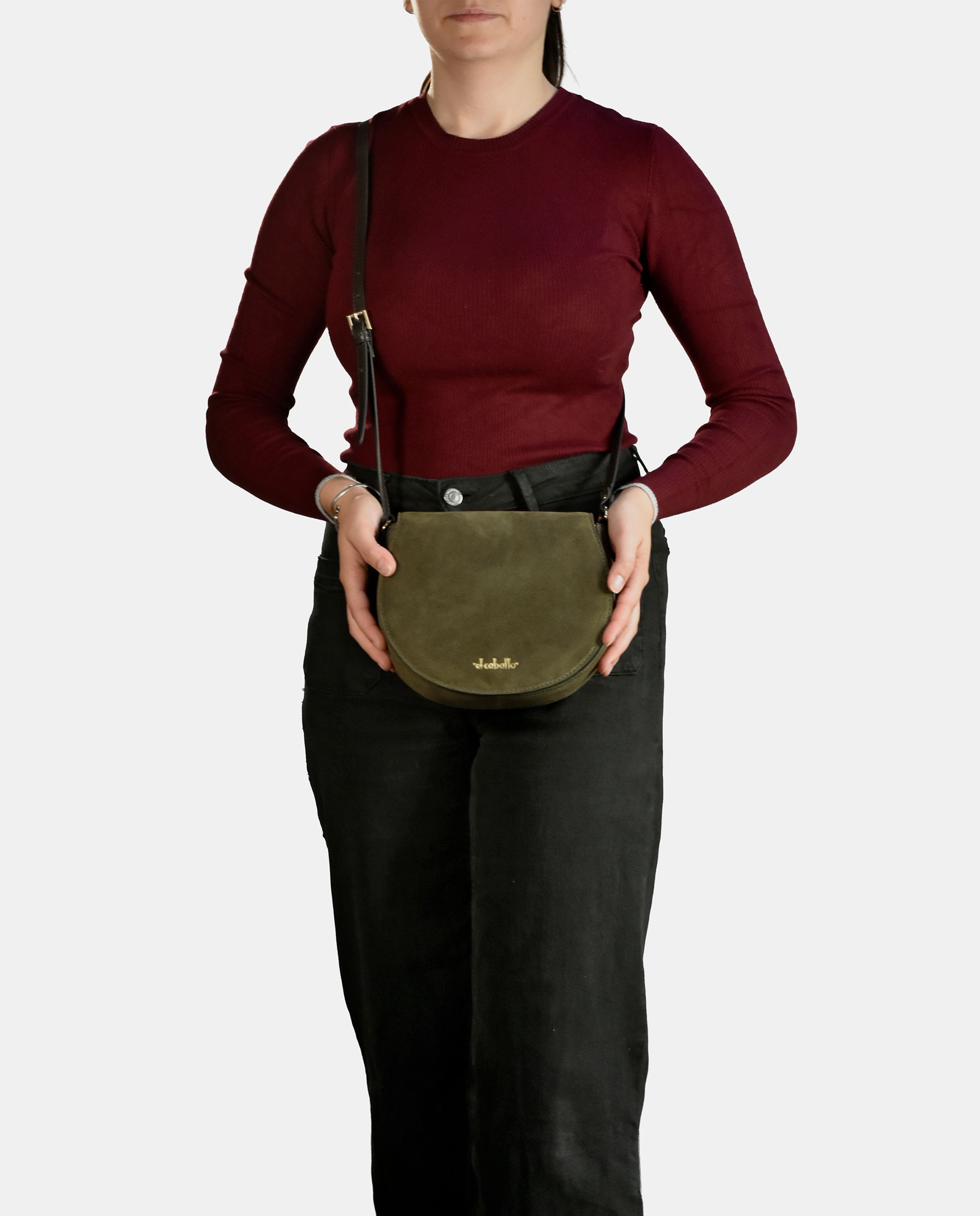 Mala Crossbody em Croute e Pele Tipo Napa com Aba Verde-escuro-4