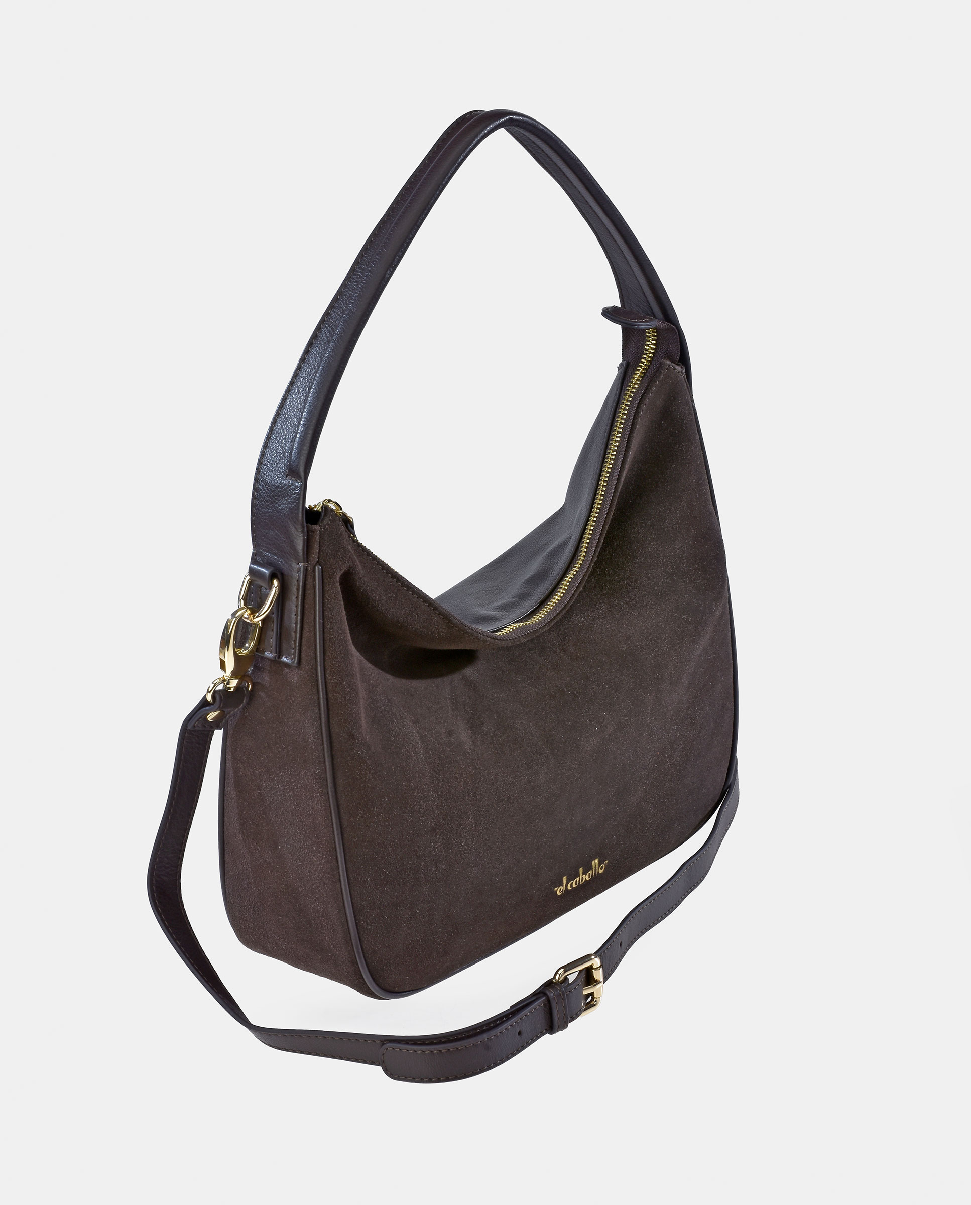 Bolso Hombro realizado en Serraje y Piel Napa - El Caballo - Marrón Marrón-2