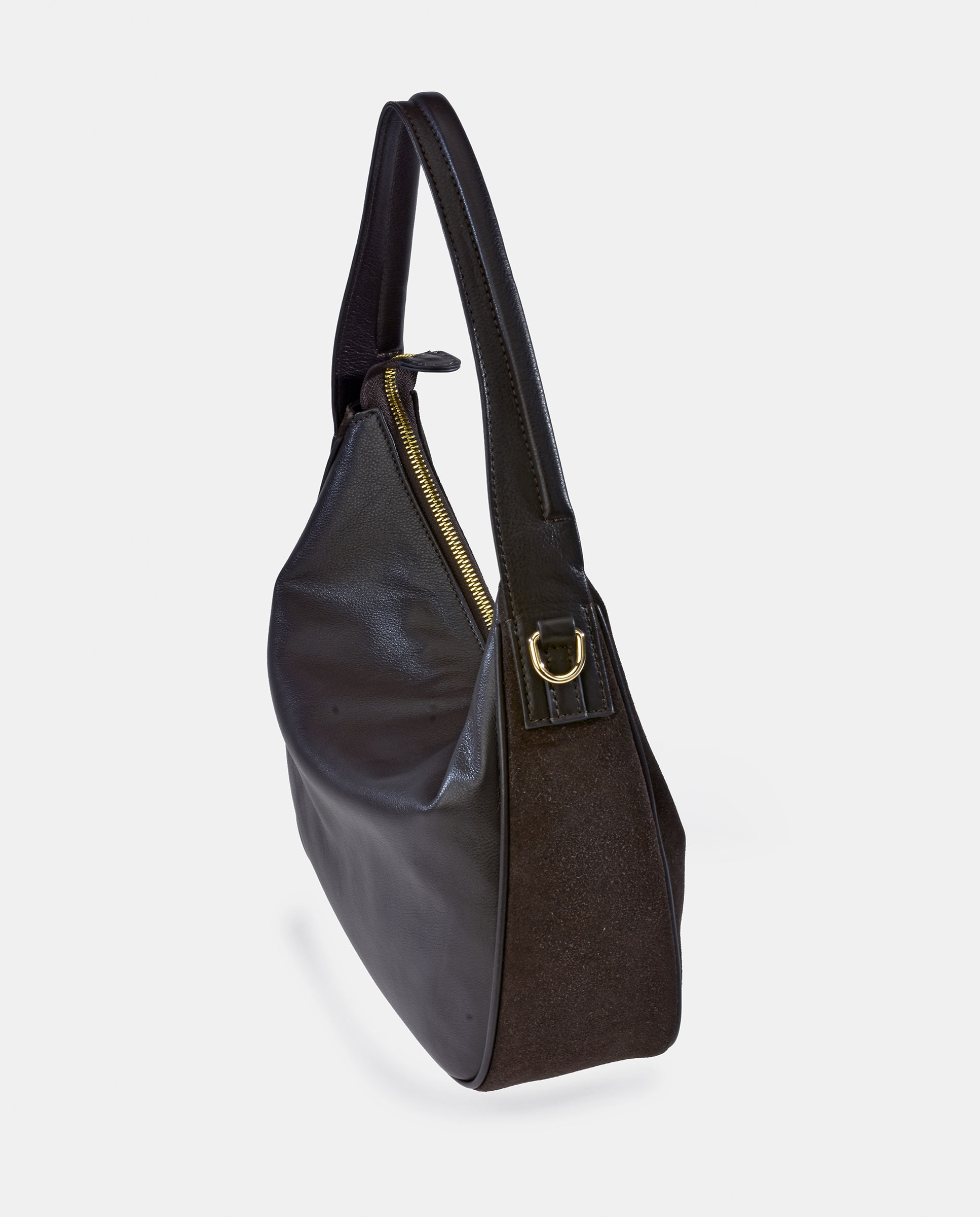 Bolso Hombro realizado en Serraje y Piel Napa - El Caballo - Marrón Marrón-3
