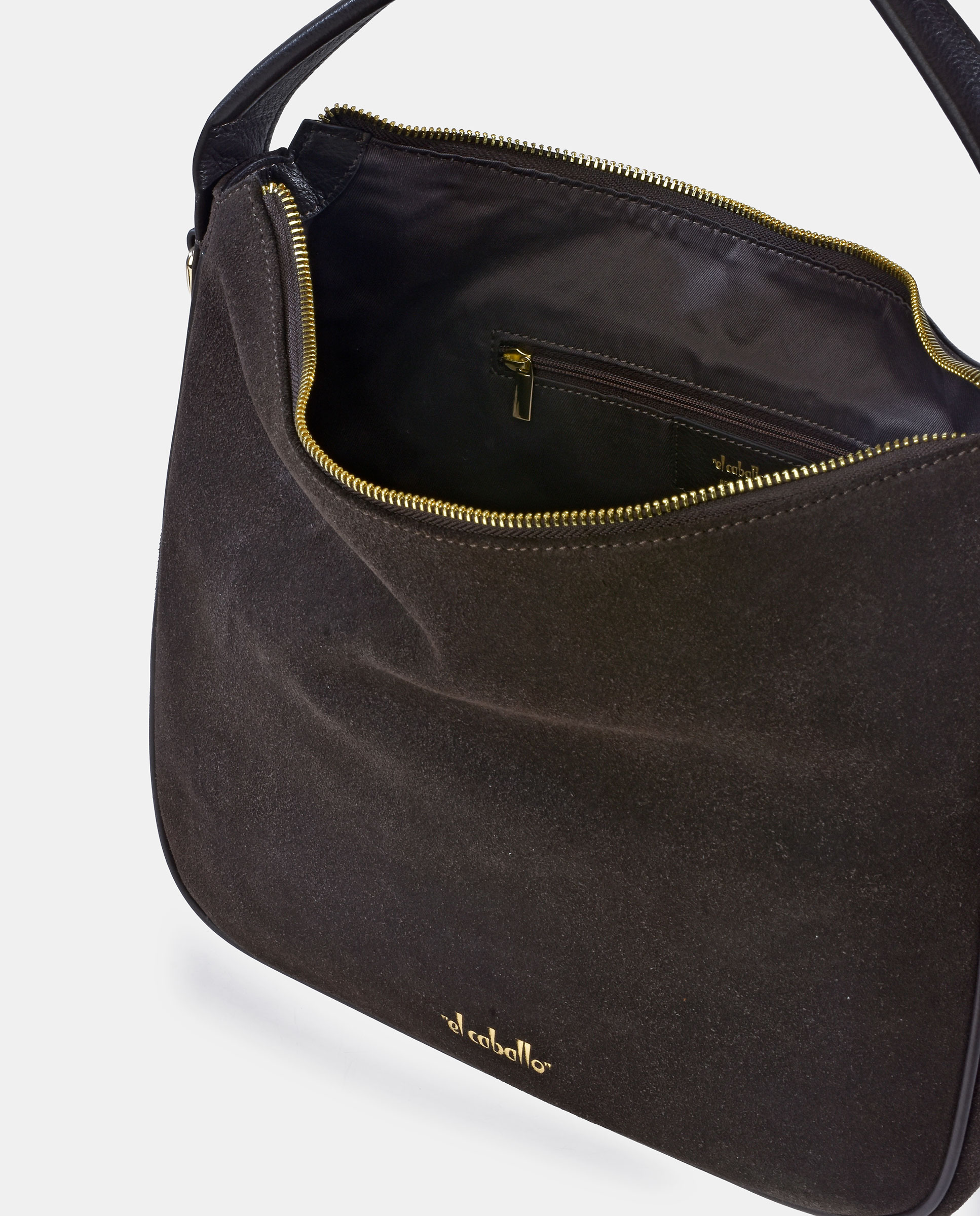 Bolso Hombro realizado en Serraje y Piel Napa - El Caballo - Marrón Marrón-4