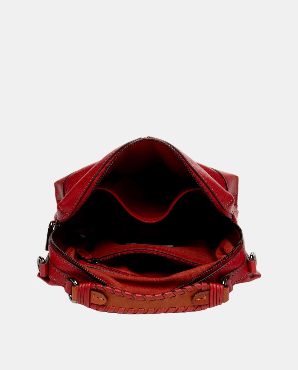 Mala a Tiracolo em Pele com Detalhe Entrançado Vermelho-6