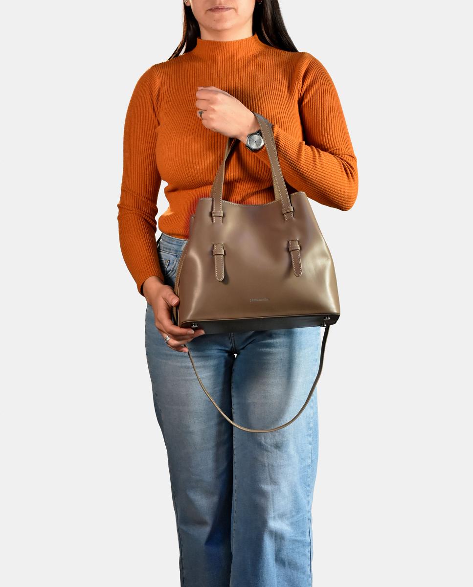 Mala Shopper em Pele Suave Taupe-6
