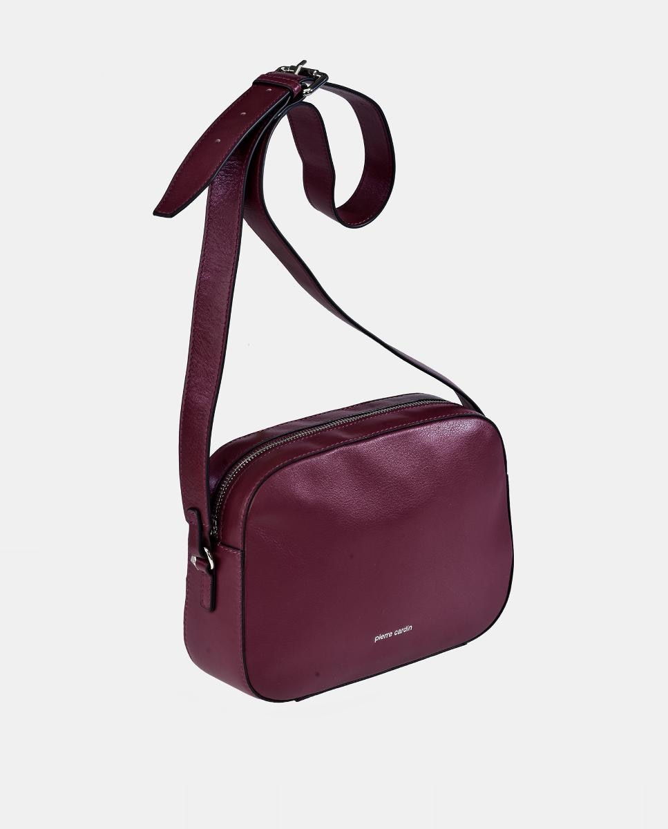 Mala Crossbody em Pele com Alça de Tiracolo Larga Bordeaux-2
