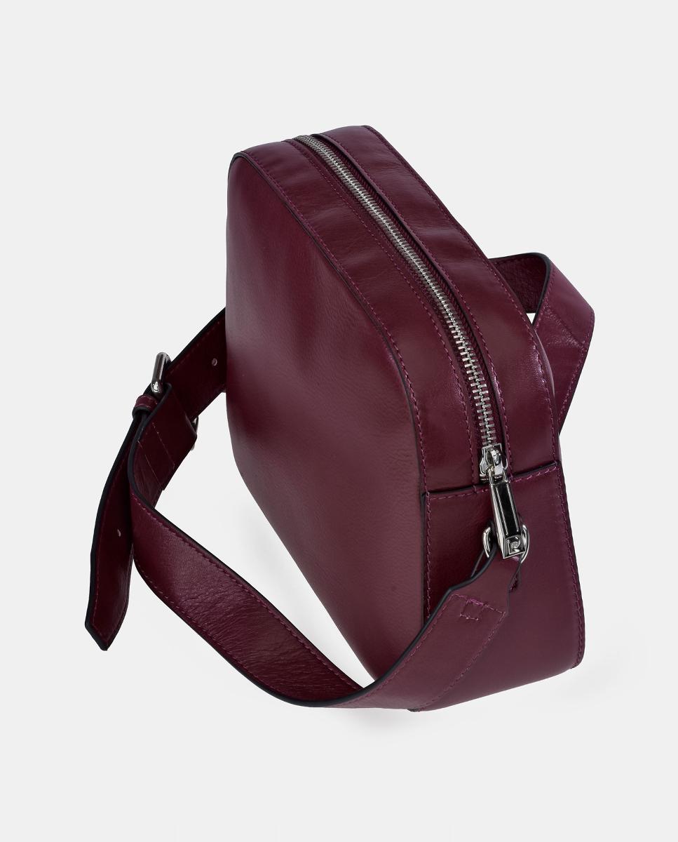 Mala Crossbody em Pele com Alça de Tiracolo Larga Bordeaux-3