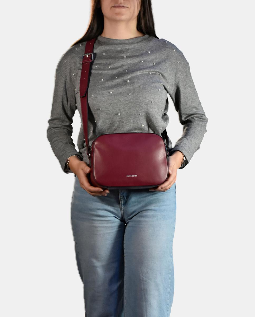 Mala Crossbody em Pele com Alça de Tiracolo Larga Bordeaux-4