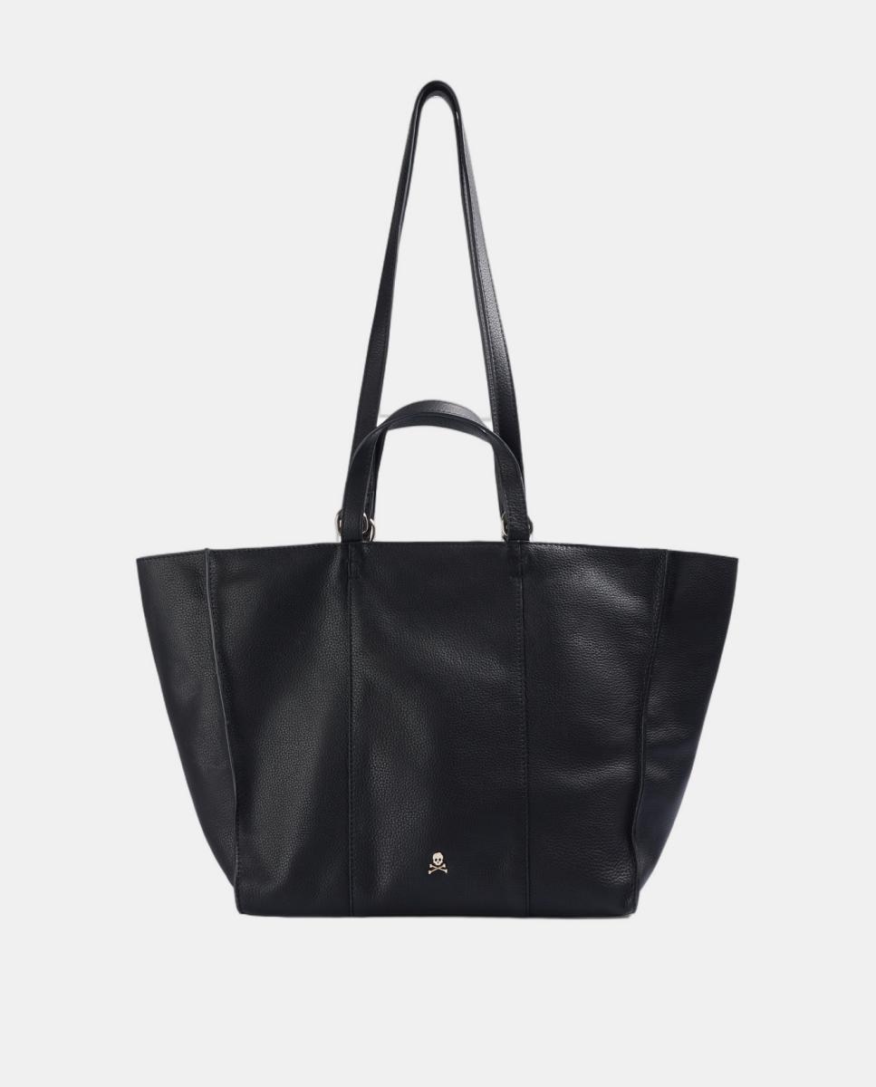 Mala Shopper em Pele com Alça Dupla Preto-1