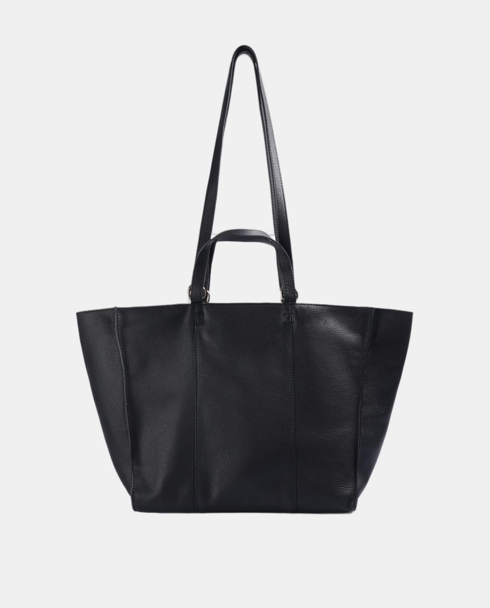 Mala Shopper em Pele com Alça Dupla Preto-3