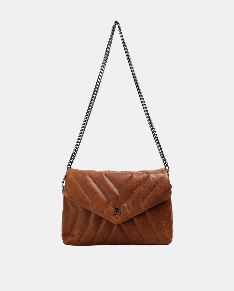 Mala Mini com Alça de Corrente Acolchoada Castanho-1