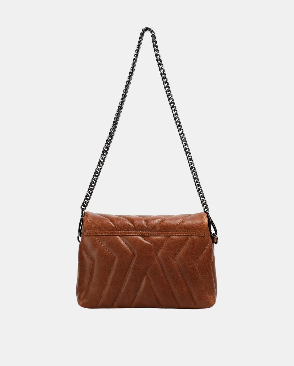 Mala Mini com Alça de Corrente Acolchoada Castanho-2