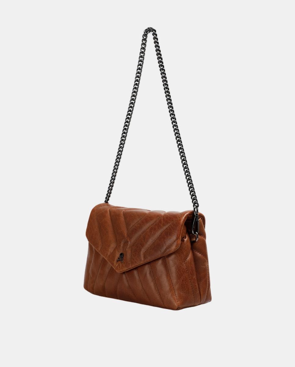 Mala Mini com Alça de Corrente Acolchoada Castanho-3