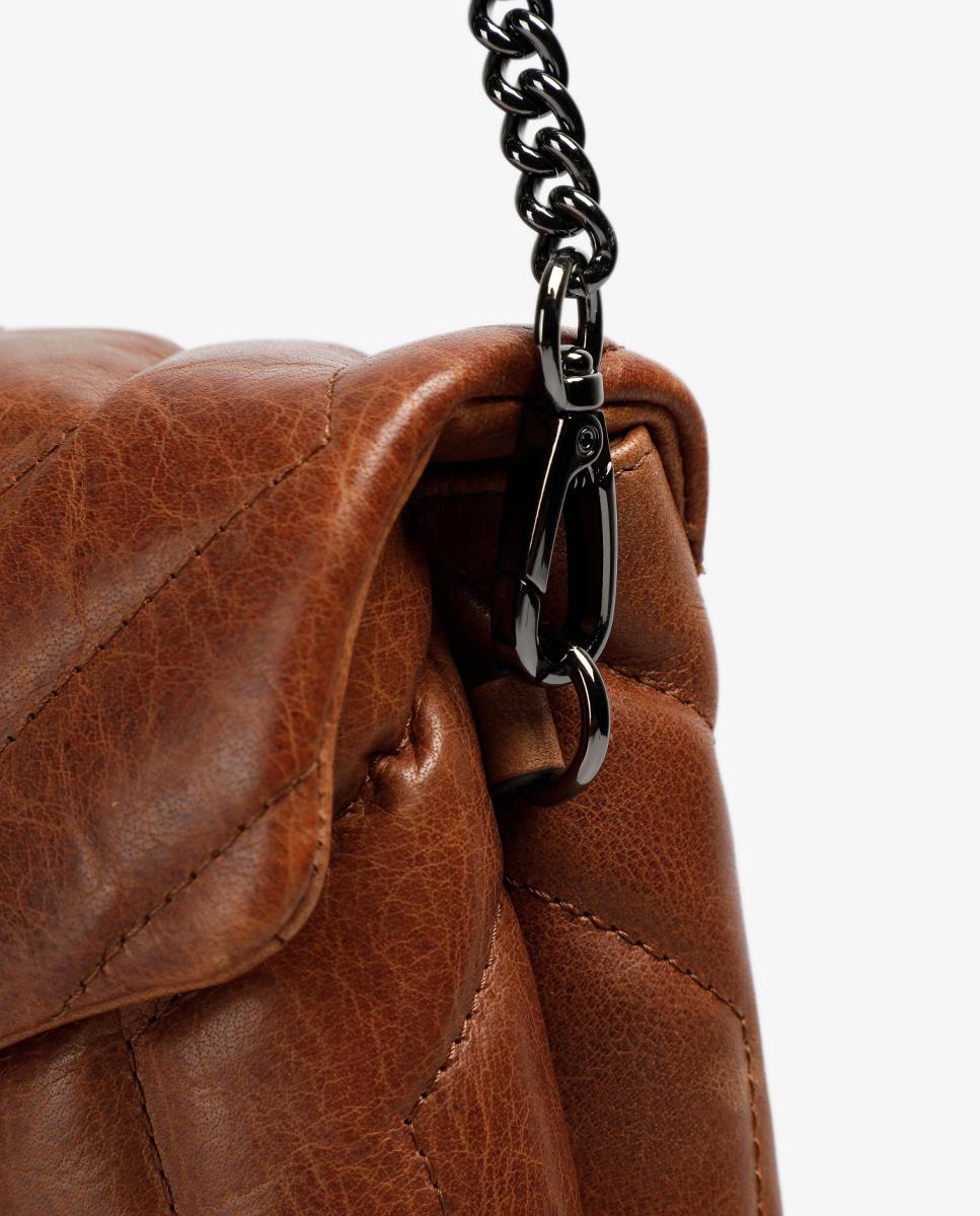 Mala Mini com Alça de Corrente Acolchoada Castanho-7
