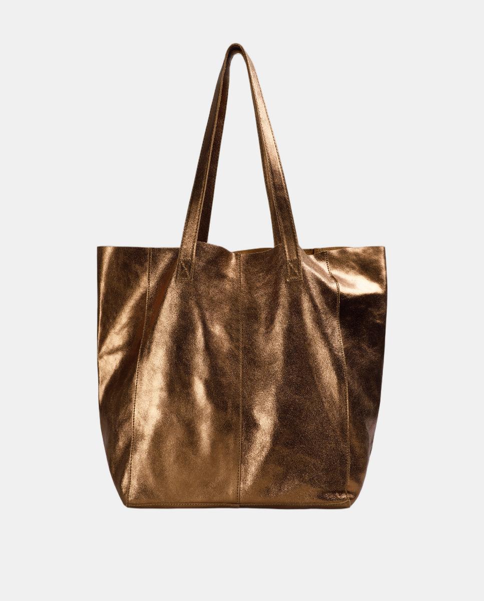 Mala Shopper em Pele Metalizada Ouro-3
