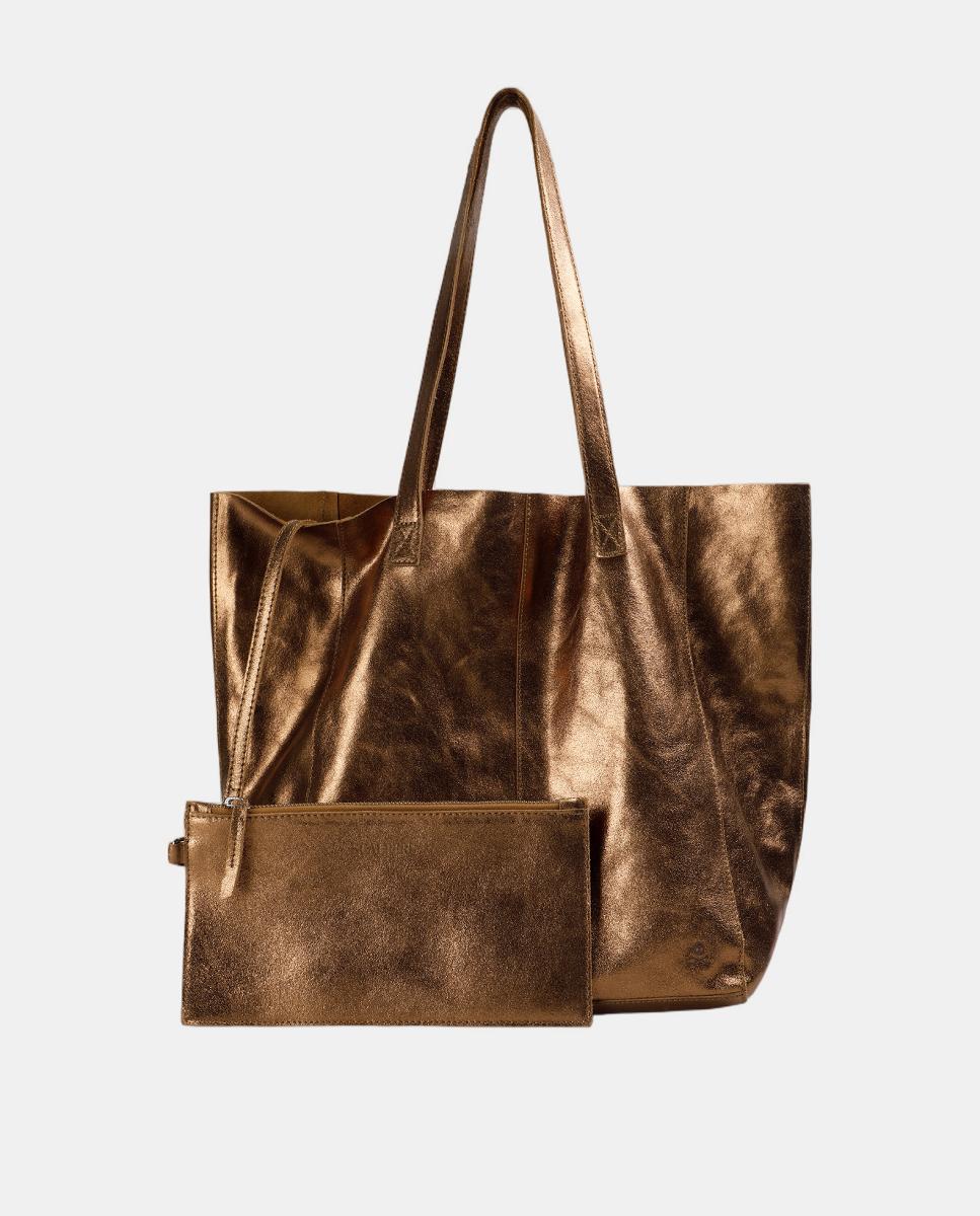 Mala Shopper em Pele Metalizada Ouro-5