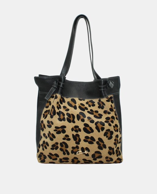 Imagem 0 de Mala Shopper em Pele Chef Combinada com Animal Print de Leopardo