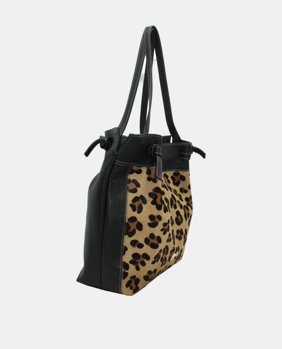 Mala Shopper em Pele Chef Combinada com Animal Print de Leopardo Multicolor-2